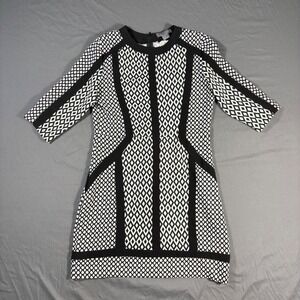 Gracia Geometric Print Dress Large 3/4 Sleeve Mini Shift Back Zip Trendy